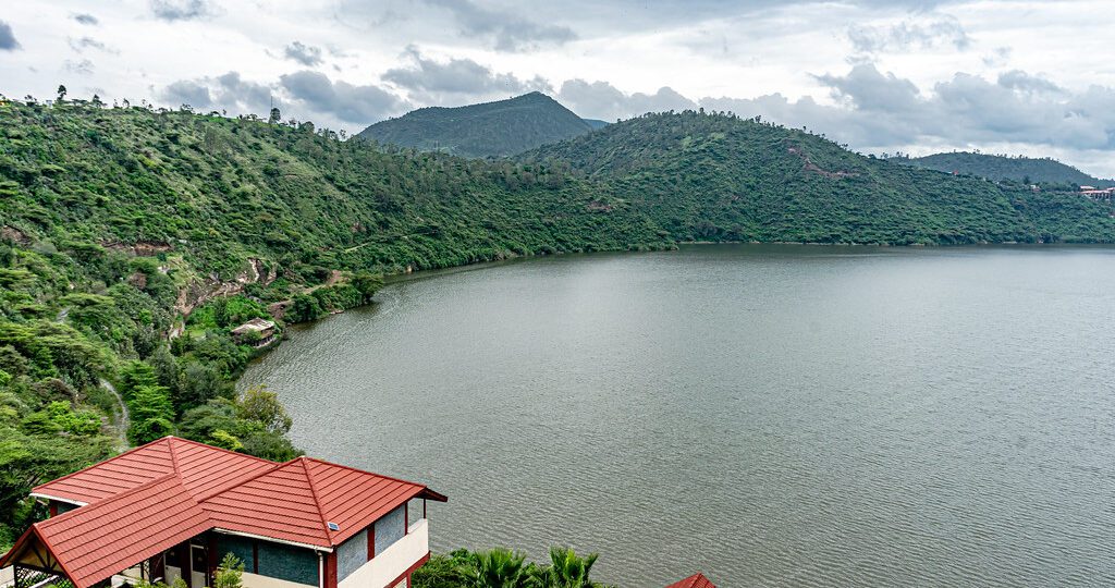 A volcanic crater lake at Bishoftu (Debre Zeit), Ethiopia, where Irreecha is celebrated