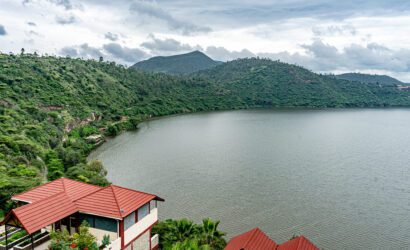 A volcanic crater lake at Bishoftu (Debre Zeit), Ethiopia, where Irreecha is celebrated