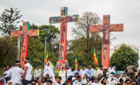 Meskel festival celebration in Ethiopia, marking the end of the Ethiopian new year month of Meskerem