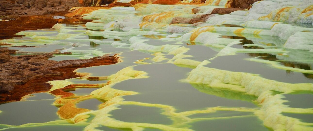 Danakil Depression salt flats and volcanic landscape in Ethiopia